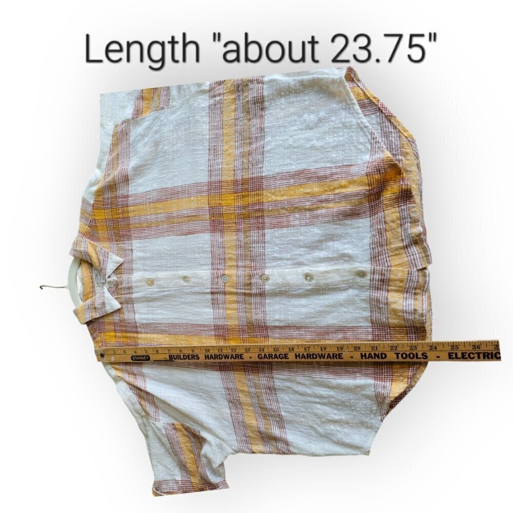 L*Space Isle Sun Plaid Button-Up Shirt Cream Orange S – Relaxed Summer Beach Sty - Picture 8 of 11